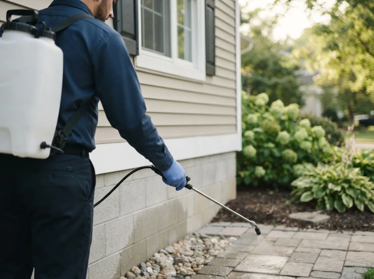Pest control technician inspecting a home in Weirton, WV